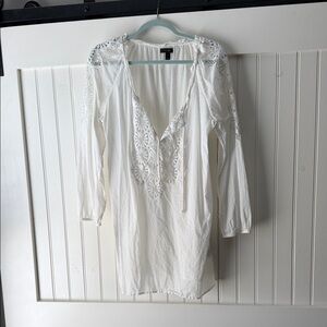 J. Crew White Long Sleeve Top linen large